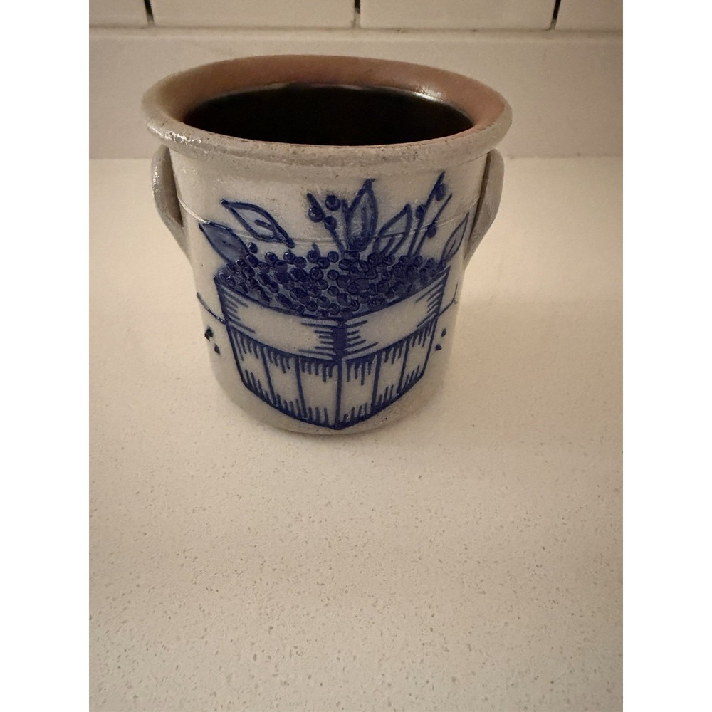SALMON FALLS Pottery Stoneware Crock 4" Blueberry Basket Double Handle VTG 1994